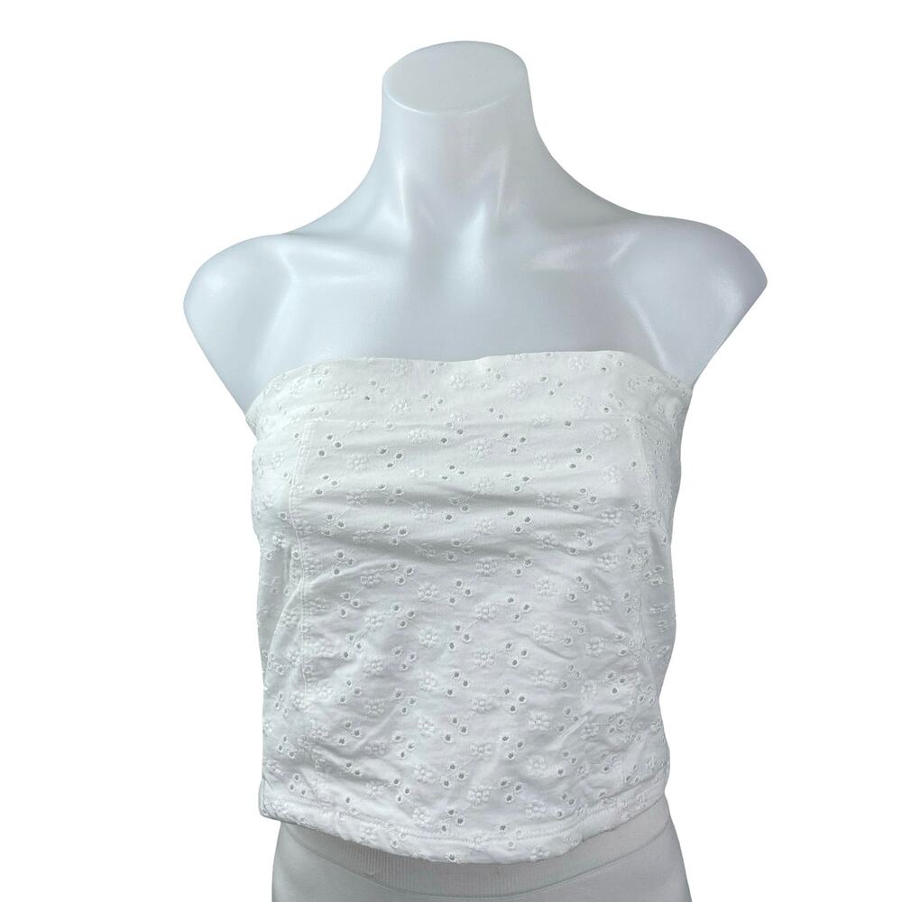 Aeropostale Women's White Embroidered Floral Eyelet Bandeau Tube Crop Top Size L